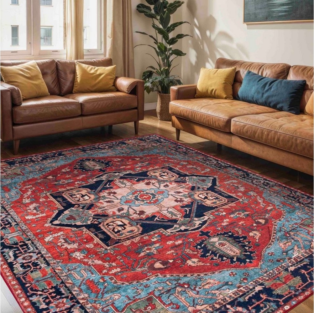 Mazovia Orientteppich Teppich Oriental Orientteppich Wohnzimmer Orient Muster Rot, 120 x 170 cm, Fußbodenheizung, Allergiker geeignet, Rutschfest Bild 1