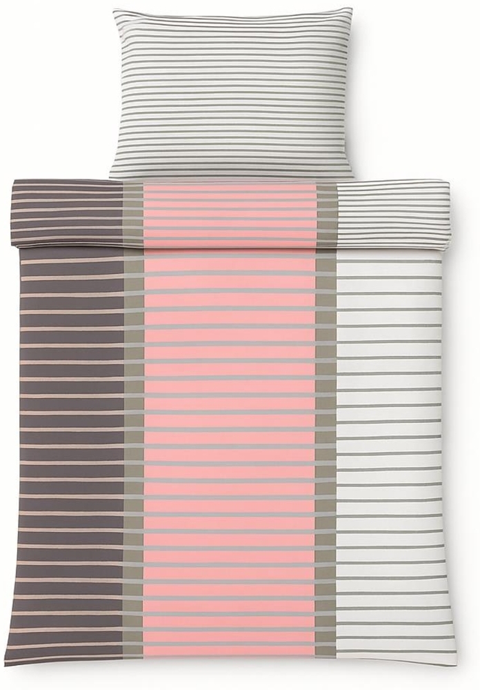 Mikrofaser-Bettwäsche, gestreiftes Design - Einzelbettwäsche mit Reißverschluss 155 x 200 cm Bild 1