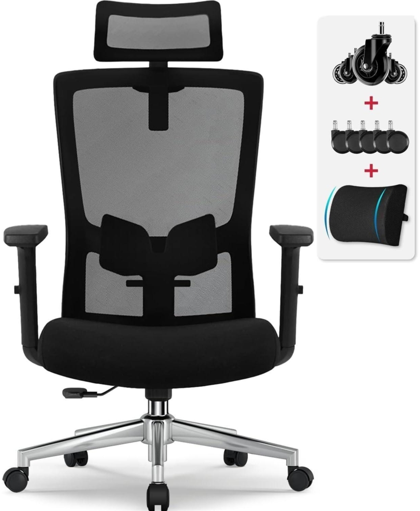 Ergonomischer Bürostuhl mit verstellbarer Lendenwirbelstütze und Kopfstütze Bild 1