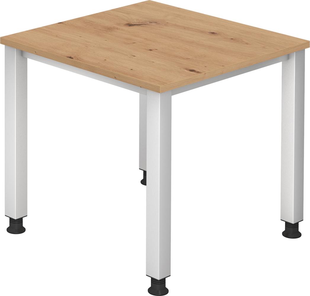 bümö® Schreibtisch Q-Serie höhenverstellbar, Tischplatte 80 x 80 cm in Asteiche, Gestell in silber Bild 1