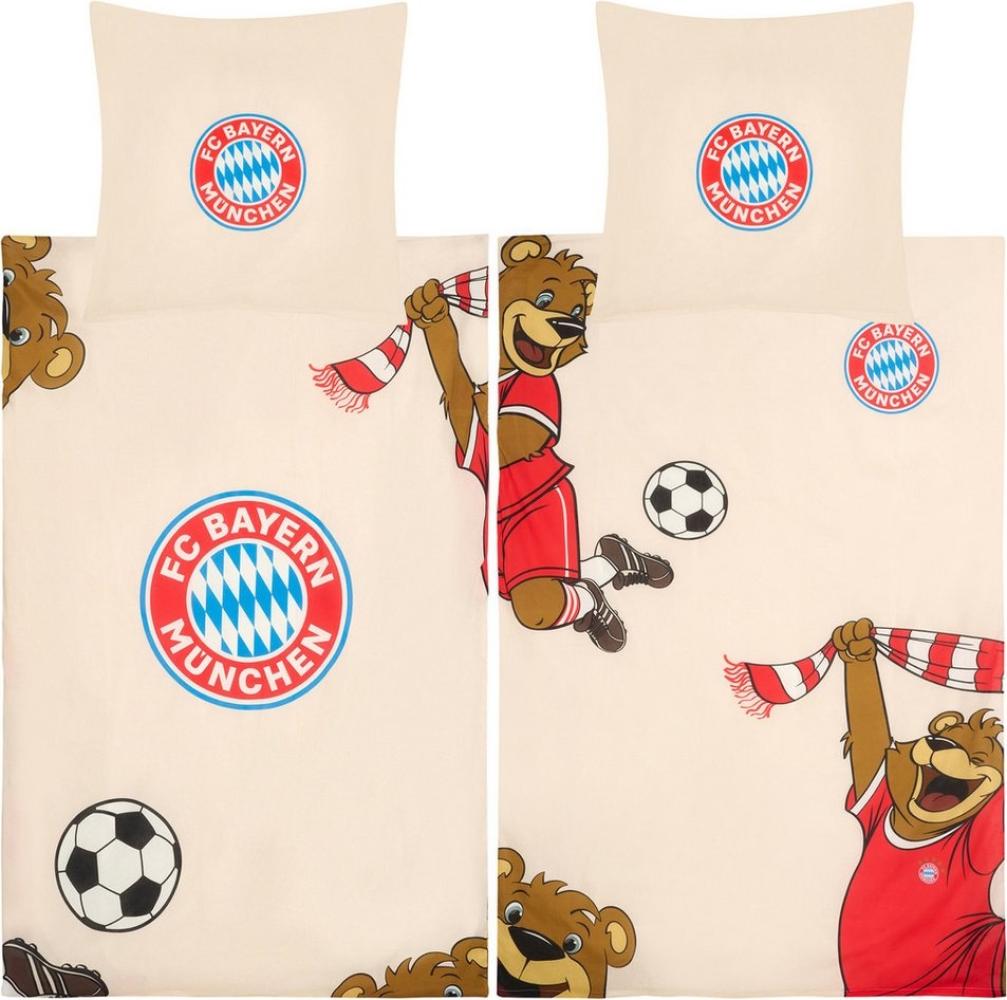 BERONAGE Kinderbettwäsche FC Bayern München Berni Maskottchen Bettwäsche Linon / Renforcé, Baumwolle, 2 teilig, 135x200 cm 80x80 cm Bild 1