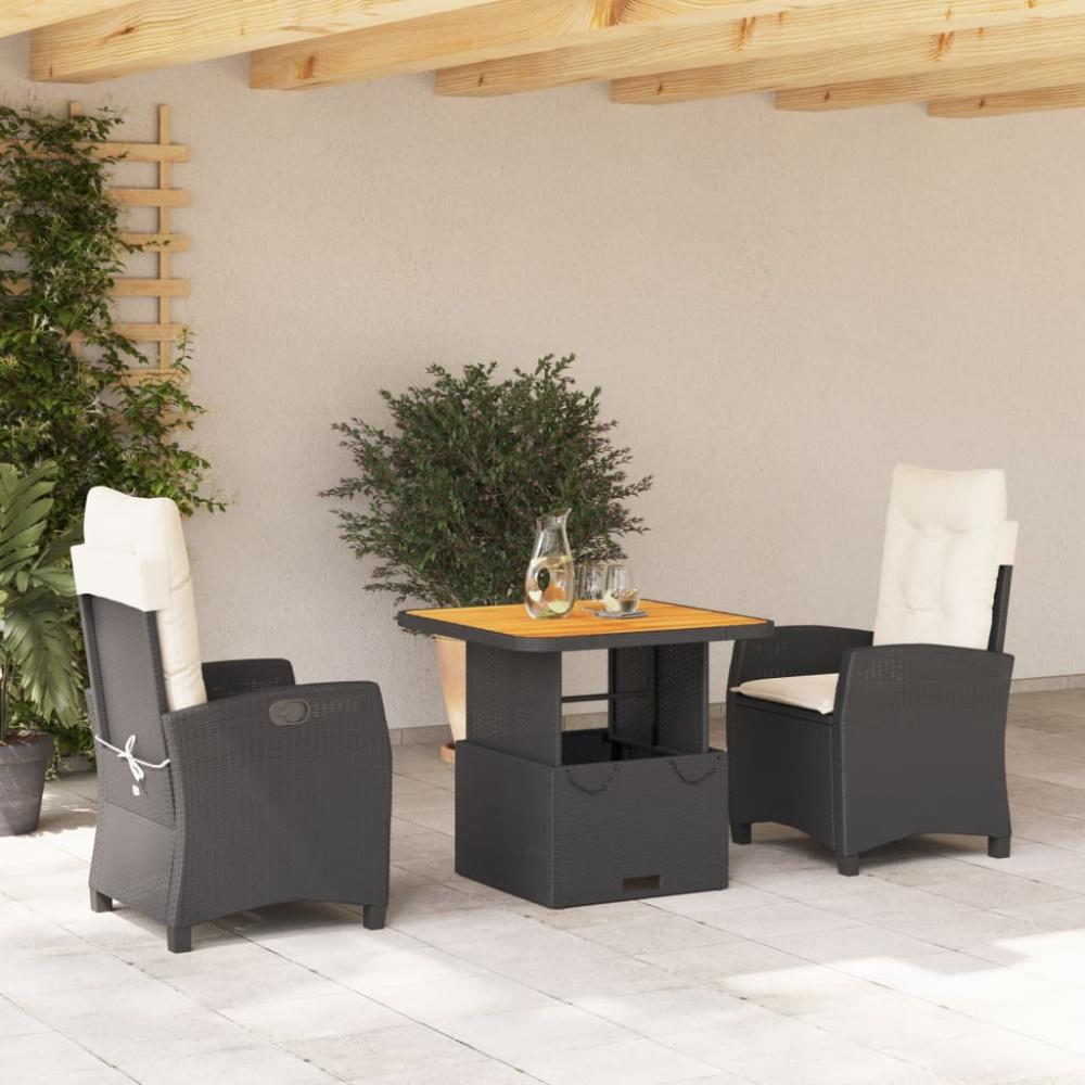 vidaXL 3-tlg. Garten-Essgruppe mit Kissen Schwarz Poly Rattan Bild 1