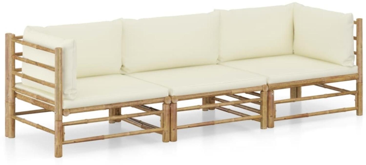 vidaXL 3-tlg. Garten-Lounge-Set mit Cremeweißen Kissen Bambus 3058203 Bild 1