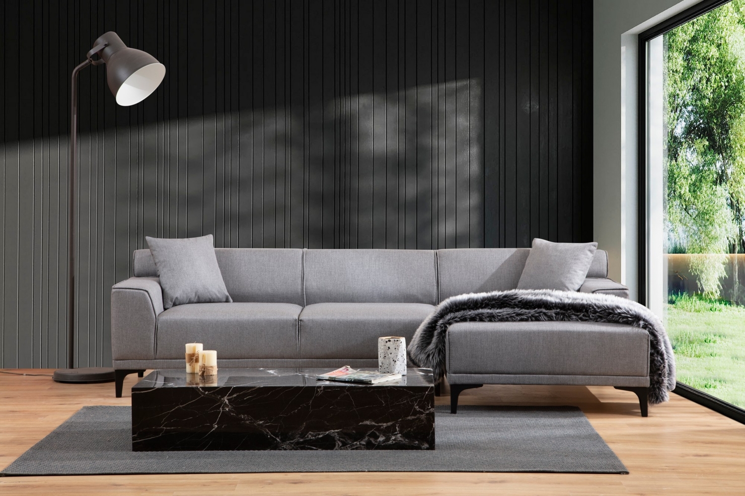 Ecksofa, 'Petra', 77 x 145 x 250, Hellgrau Bild 1
