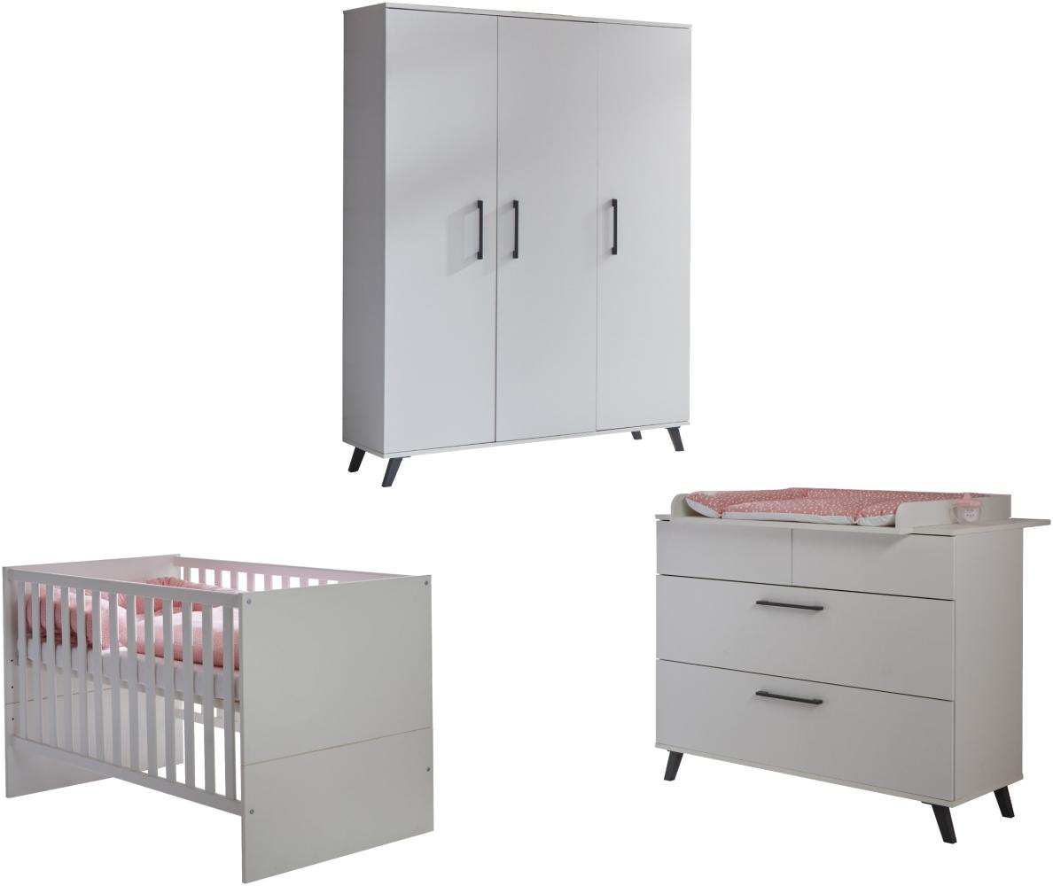 Arthur Berndt 'Amal' Babyzimmer Komplettset 3-teilig, Kinderbett (70x140 cm), Wickelkommode mit Wickelaufsatz und Kleiderschrank Kreideweiß Bild 1