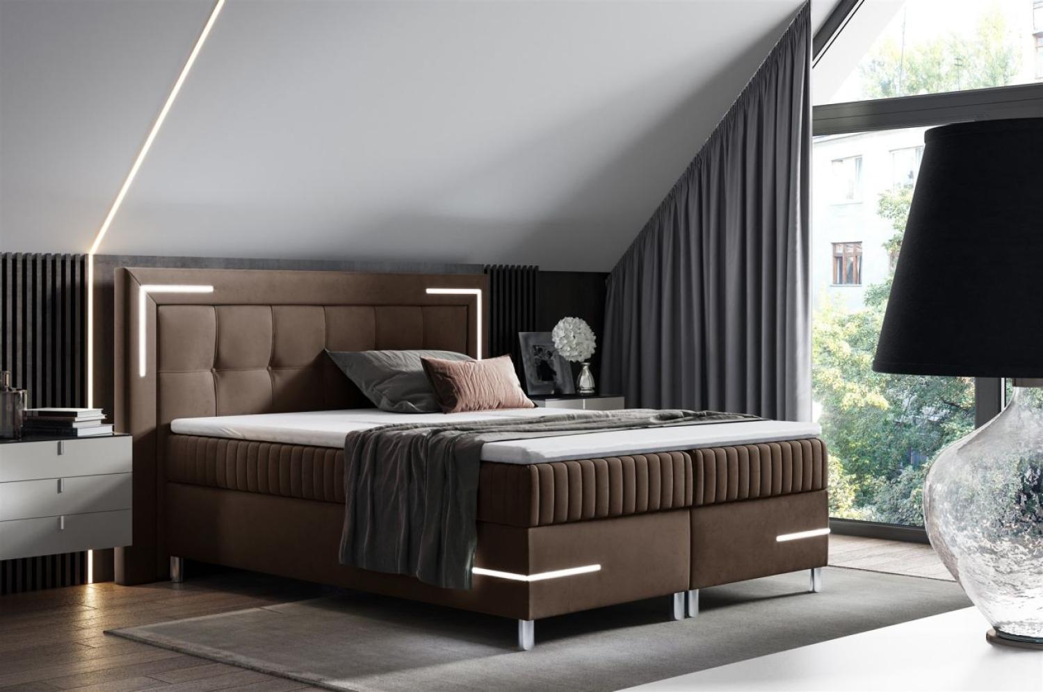 Boxspringbett Schlafzimmerbett 140x200cm AMORE Nr. 1 Braun inkl. LED-Beleuchtung Bild 1