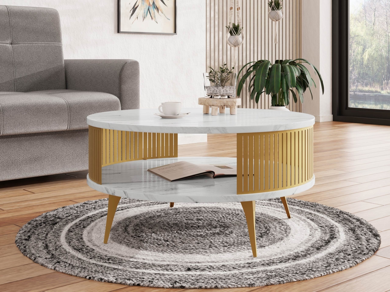 Couchtisch Rajkon Gold, Beine und Seiten aus Stahl (Farbe: Gold / Bianco Marmor) Bild 1
