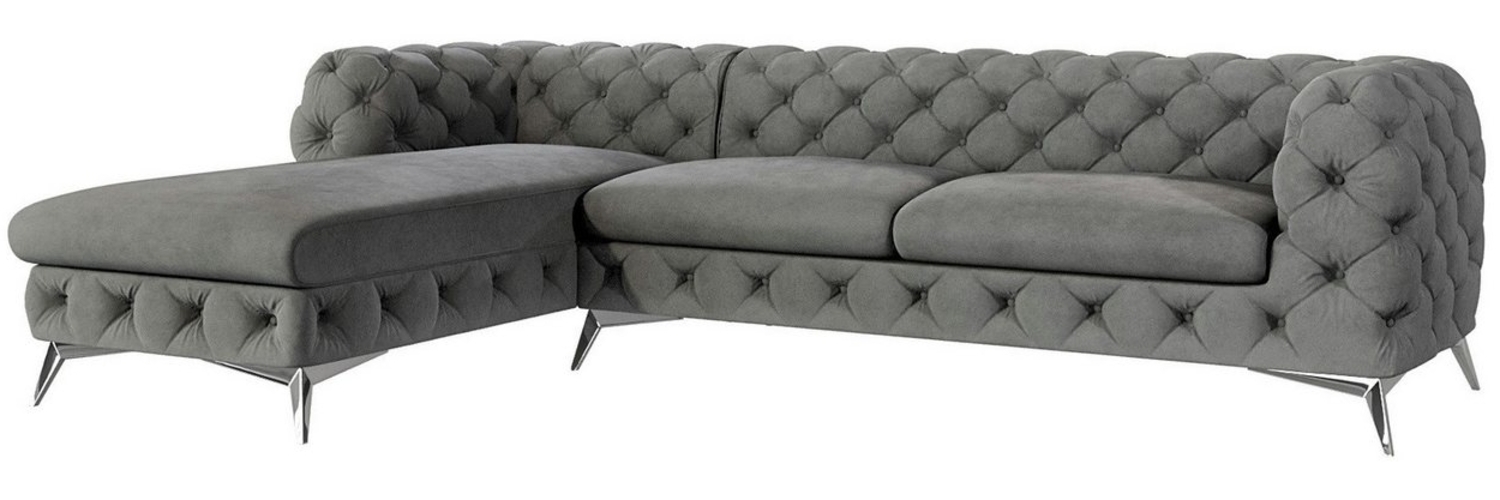 S-Style Möbel Ecksofa Chesterfield mit Ottomane Kalina mit Silber Metall Füßen, mit Wellenfederung Bild 1