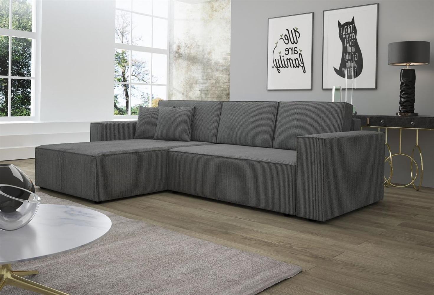 Ecksofa Schlafsofa Sofa CONOR Stoff Dunkelgrau Ottomane Links Bild 1