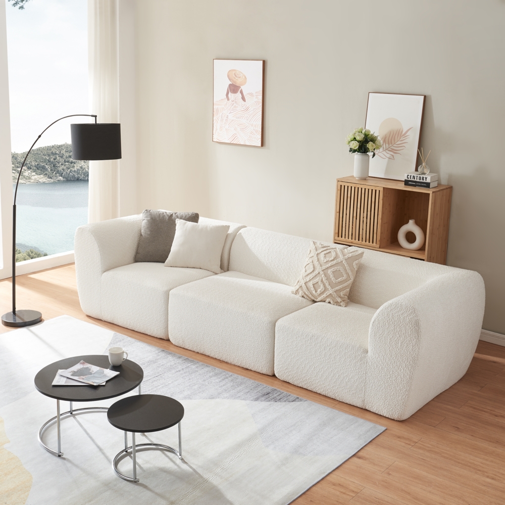 Modular Sofa 3-Sitzer Hurvas Bouclé Cremeweiß [en. casa] Bild 1