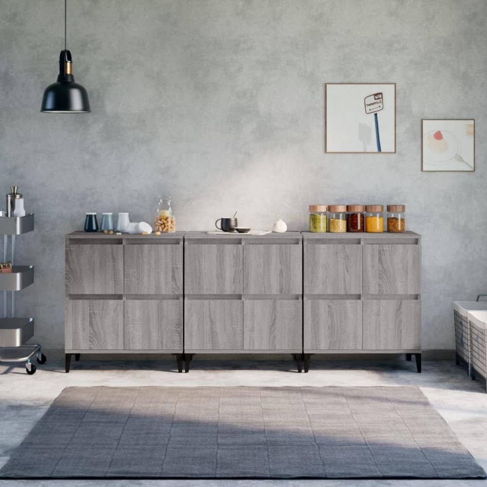 vidaXL Sideboards 3 Stk. Grau Sonoma 60x35x70 cm Holzwerkstoff 3185781 Bild 1