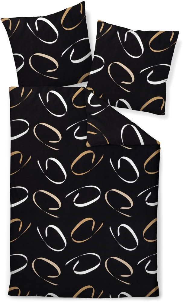 Janine Mako-Satin Bettwäsche 155x200,80x80 2 teilig J. D. 87102-08-510 schwarz beige Bild 1
