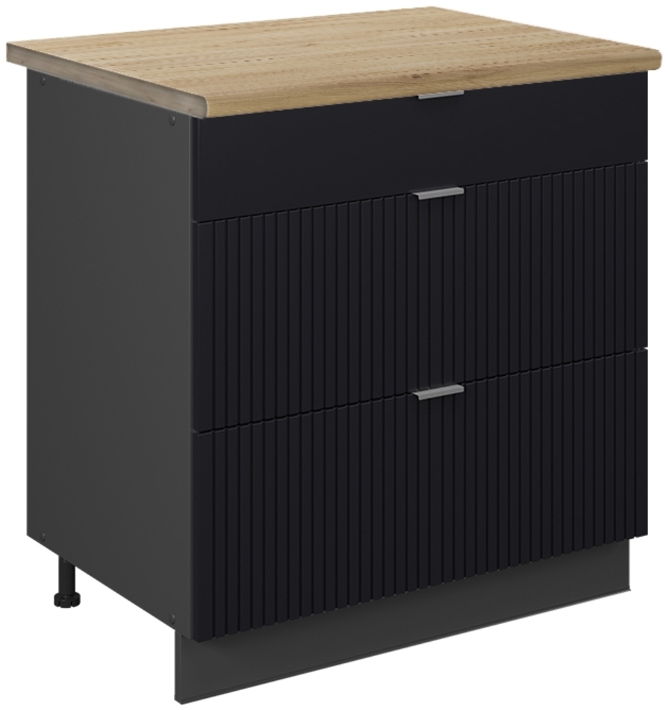 Vicco Küchenunterschrank Schwarz gestreift 80 cm mit 3 Schubladen, AP Eiche, Fame-Line Bild 1