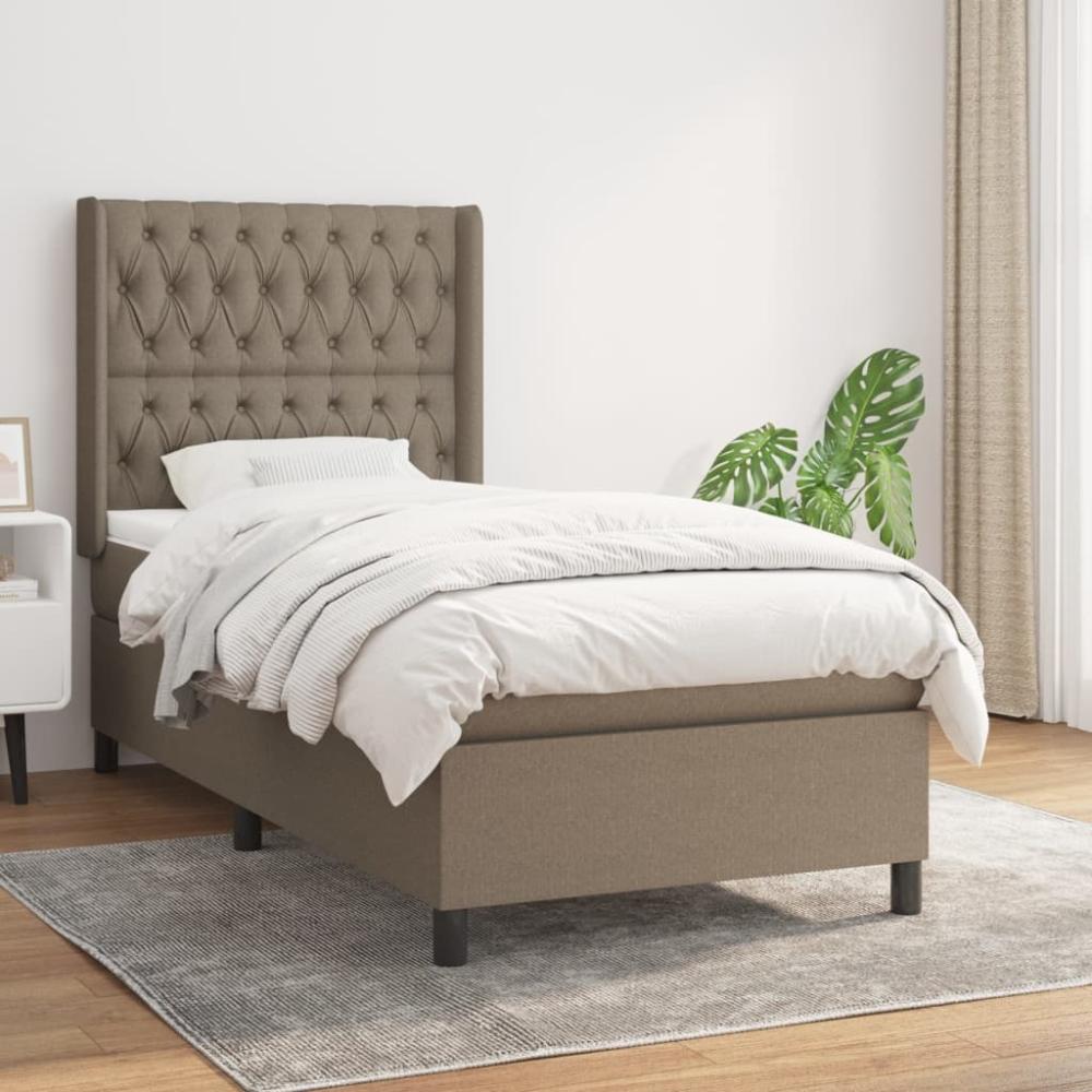 vidaXL Boxspringbett mit Matratze Taupe 100x200 cm Stoff 3131653 Bild 1