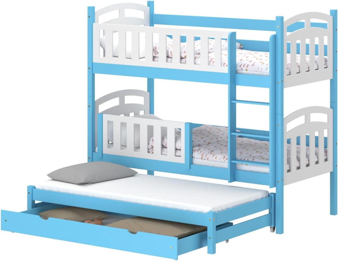 WNM Group Hochbett mit Rausfallschutz und Schublade Suzie - aus Massivholz - Kinderbett Ausziehbar fr Mdchen und Jungen - Absturzsicherung Ausziehbett 200x90 / 190x90 cm - Blau Bild 1