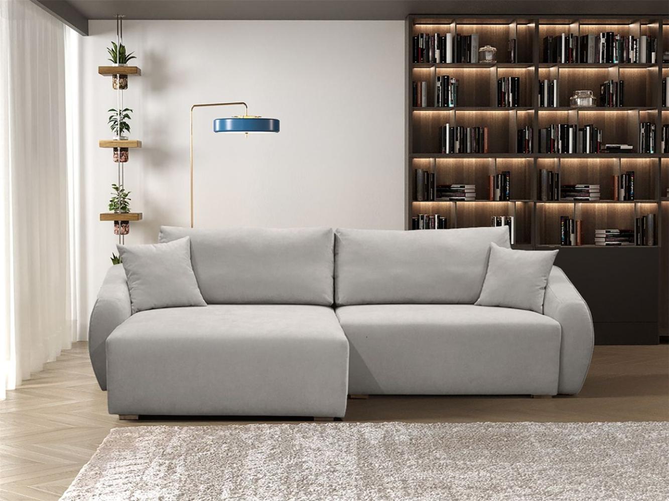 Ecksofa Designersofa Sofa ELISE in Stoff Wind Hellgrau Ottomane Links Bild 1