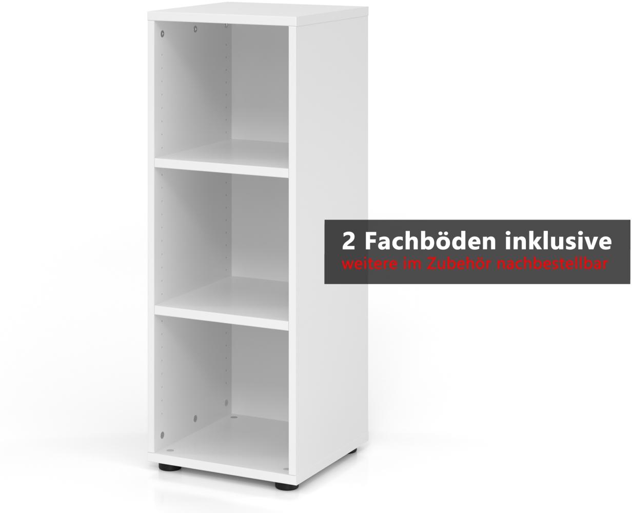 bümö Regal weiß, Standregal aus Holz für 3 Ordnerhöhen - Bücherregal klein 40 cm schmal, Aktenregal für Ordner & Bücher, kleines Büroregal, Holzregal, Ordnerregal, Buchregal Dachschräge, 934RE-W Bild 1