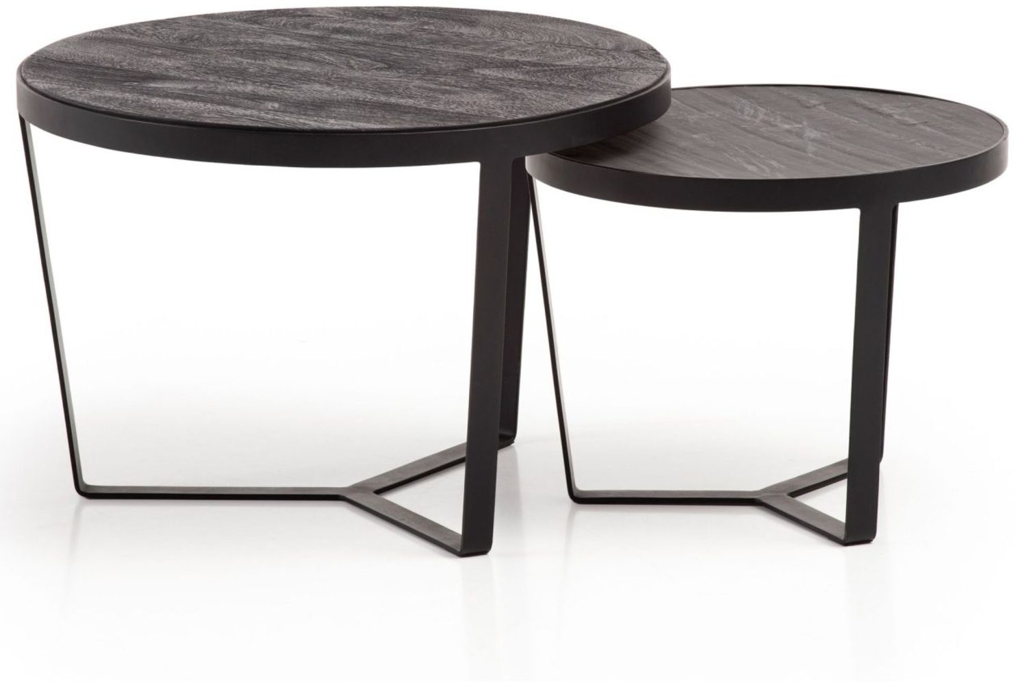 Couchtisch 2er Set Akazie Massivholz Steinoptik Rund Metallgestell Modern Schwarz Anthrazit Bild 1