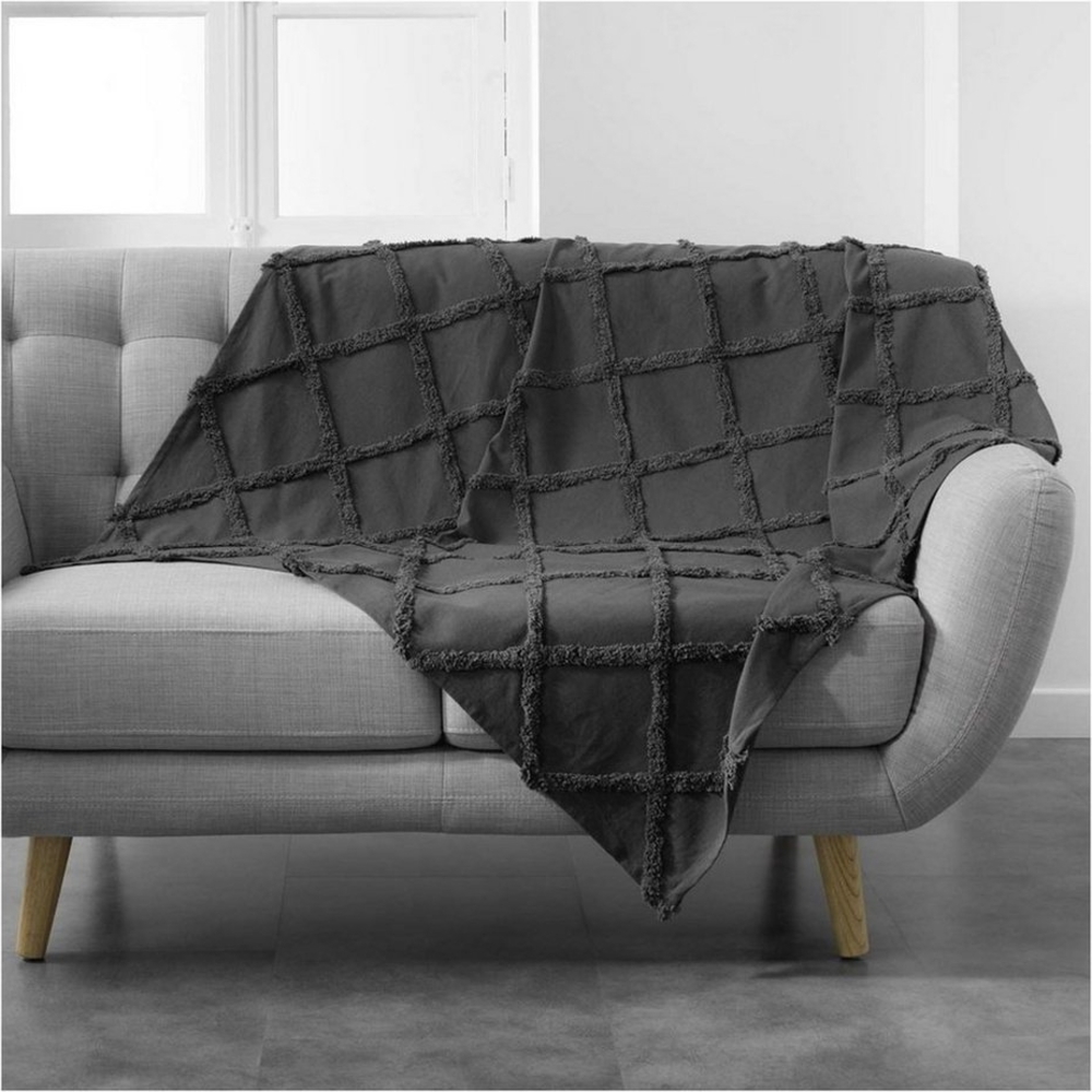 Plaid Baumwolldecke Anthrazit 150 x 125 cm Wohndecke 100% Baumwolle Fransen, Macosa Home, Fransen-Decke Sofadecke Modern Bild 1