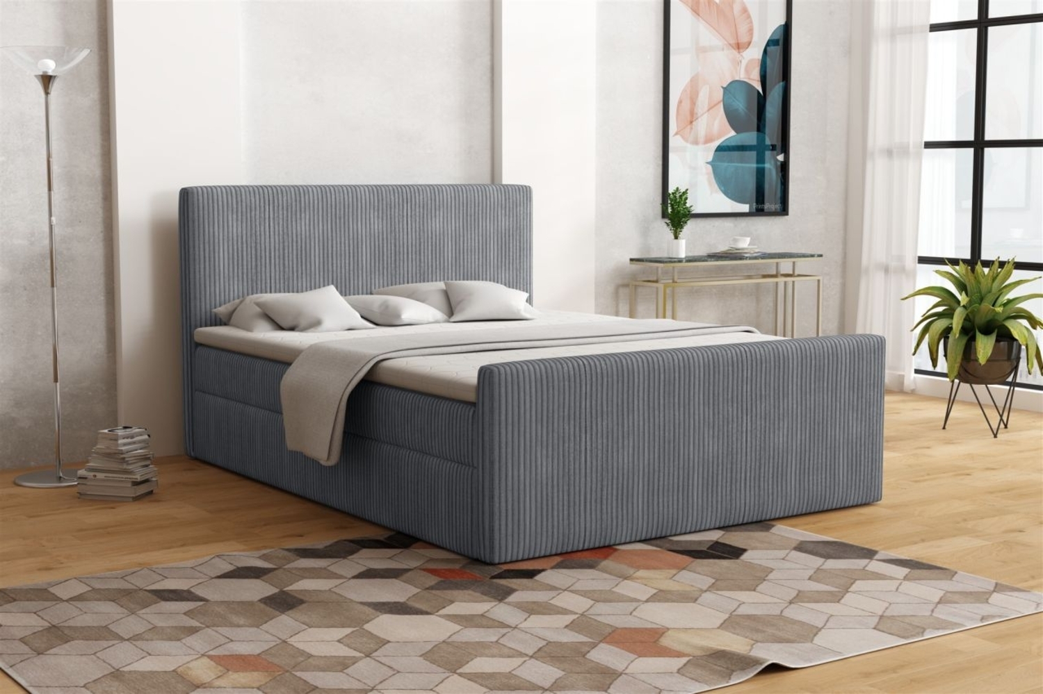 Boxspringbett Schlafzimmerbett IKAROS 200x200cm in Stoff Poso Dunkelgrau Bild 1