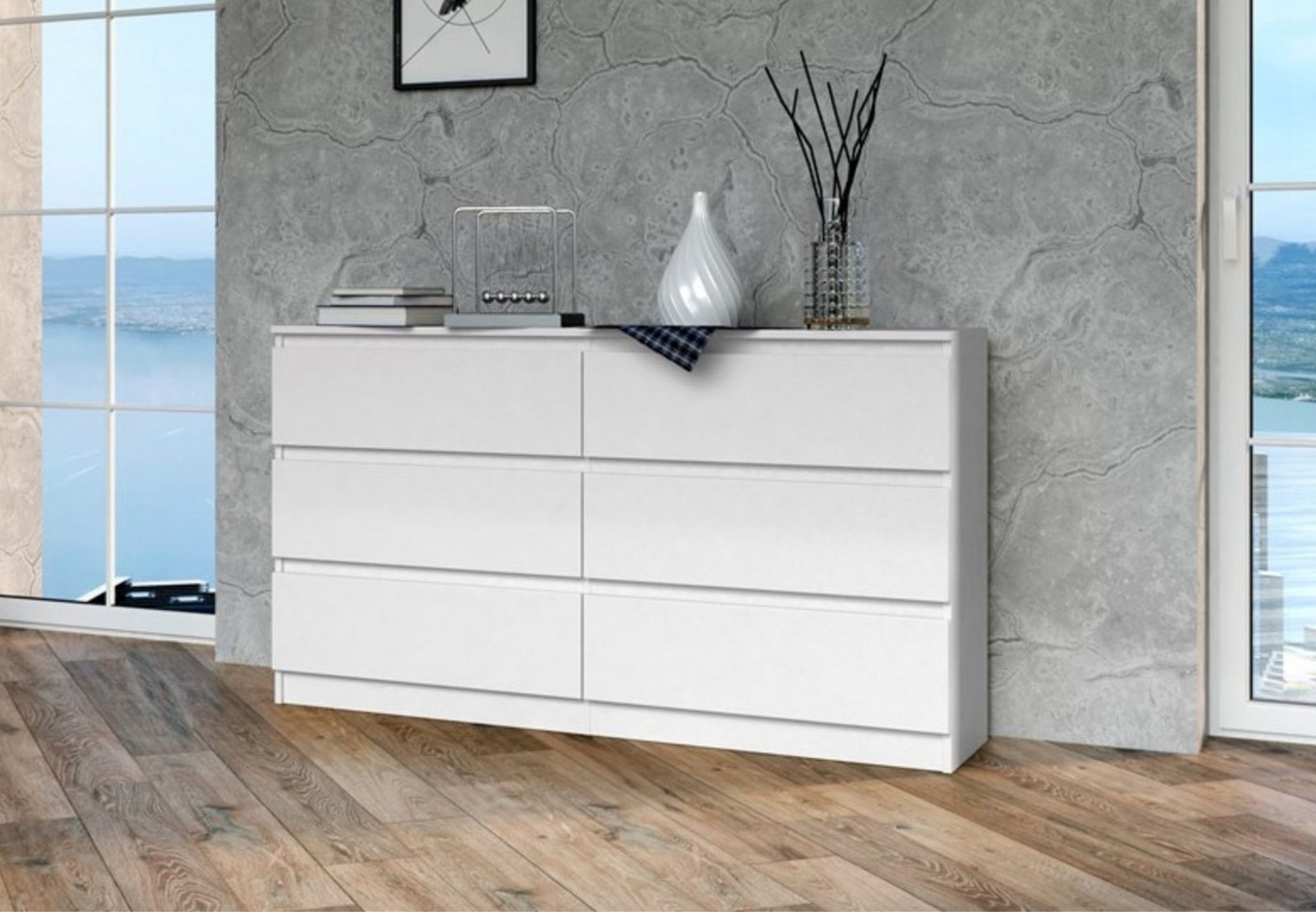 Home Collective Kommode Highboard Sideboard für Flur Schlafzimmer Wohnzimmer (Perfekt für Wohnzimmer, Schlafzimmer oder Esszimmer), mit 6 Schubladen, Breite 140 cm Höhe 75, Weiß Bild 1