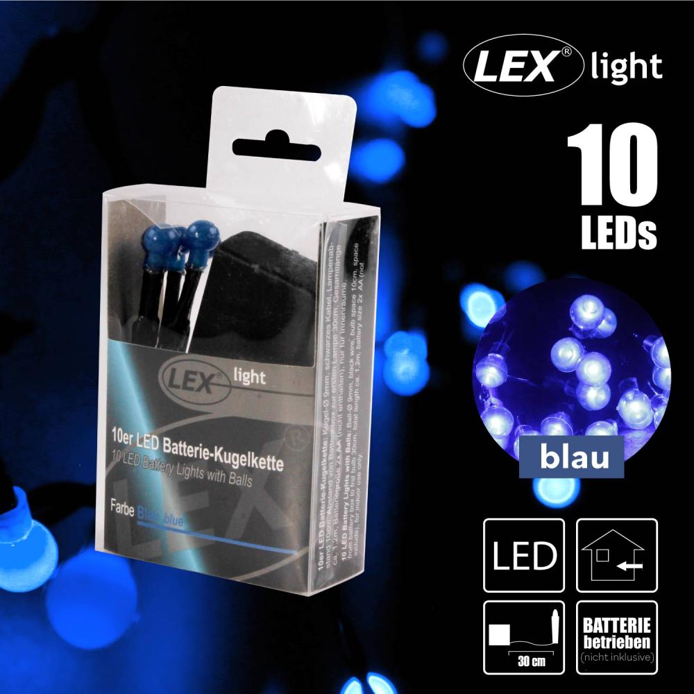 10er LED Batterie Kugelkette Lichterkette blaue Kugeln Batterie Beleuchtung Bild 1