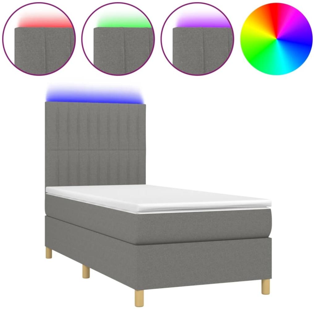 vidaXL Boxspringbett mit Matratze & LED Dunkelgrau 90x190 cm Stoff, Härtegrad: H2 [3135558] Bild 1