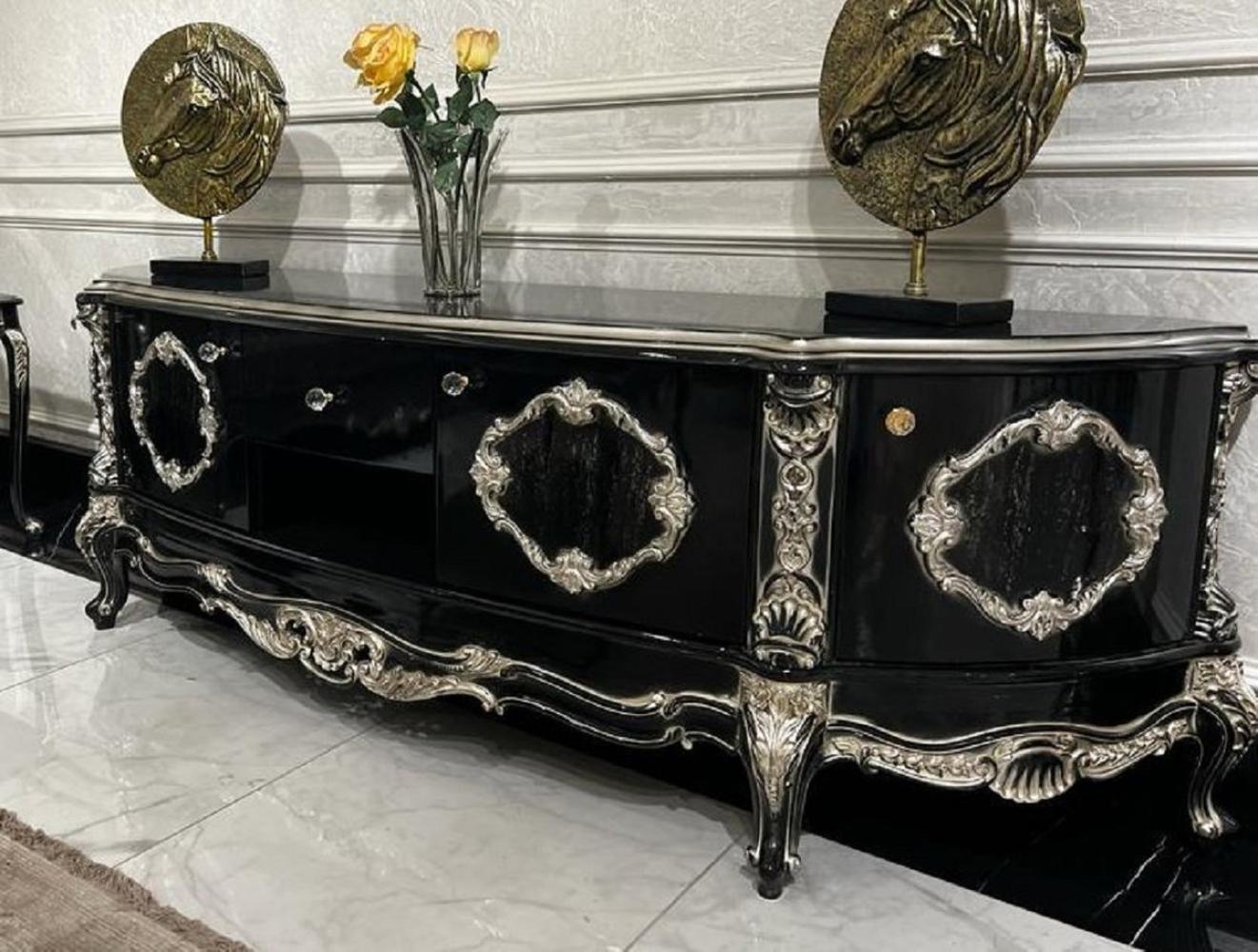 Casa Padrino Luxus Barock Sideboard Schwarz / Silber - Prunkvoller Massivholz Schrank mit 4 Türen und Schublade - Barock Möbel - Edel & Prunkvoll Bild 1