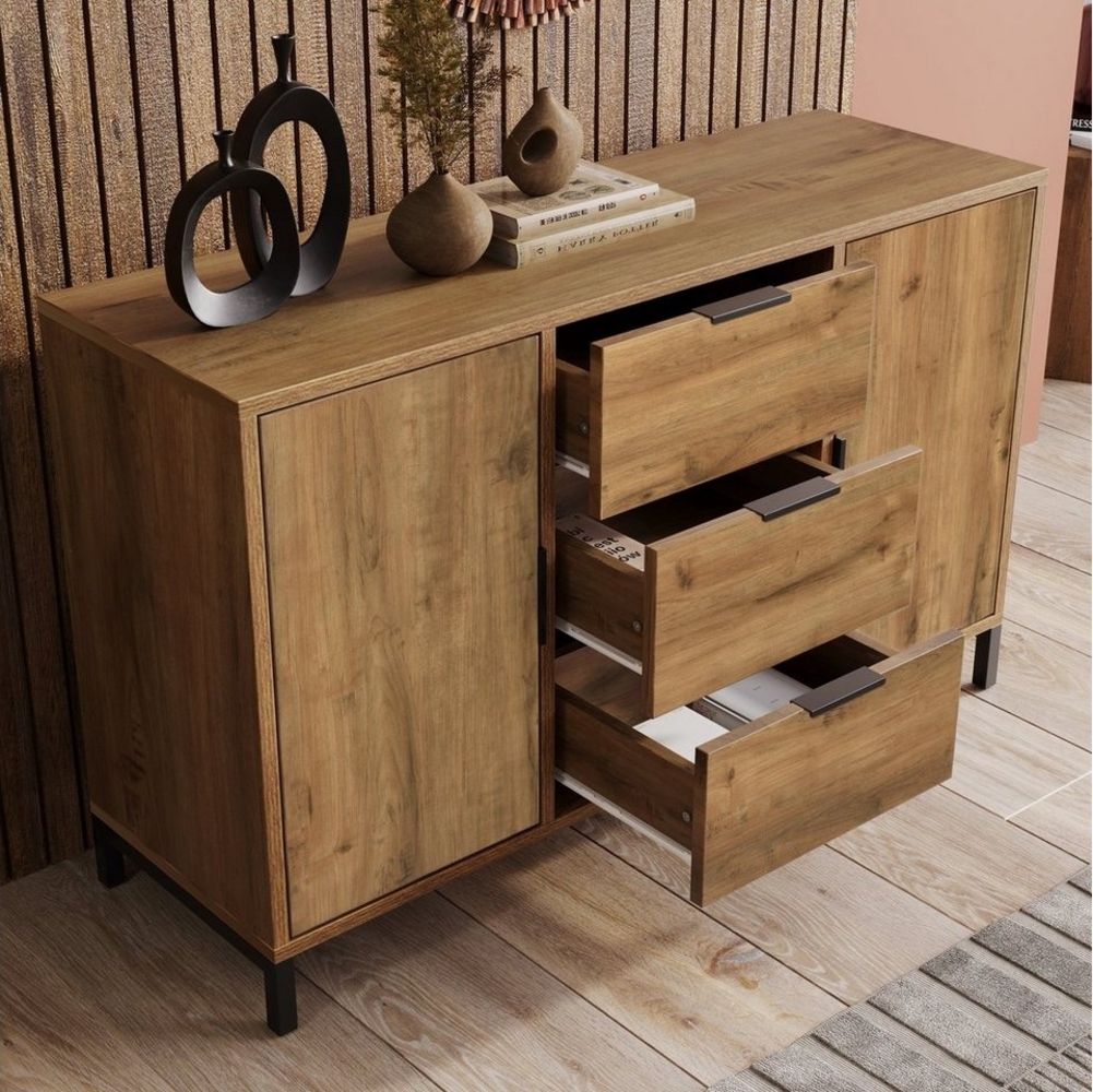 OKWISH Kommode, Sideboard Schrank mit 3 Schubladen und 2 Türen Bild 1