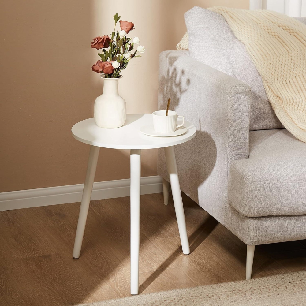 Beistelltisch Holz rund Ø42x52cm weiß Wohnzimmertisch Nachttisch Tablett Bild 1
