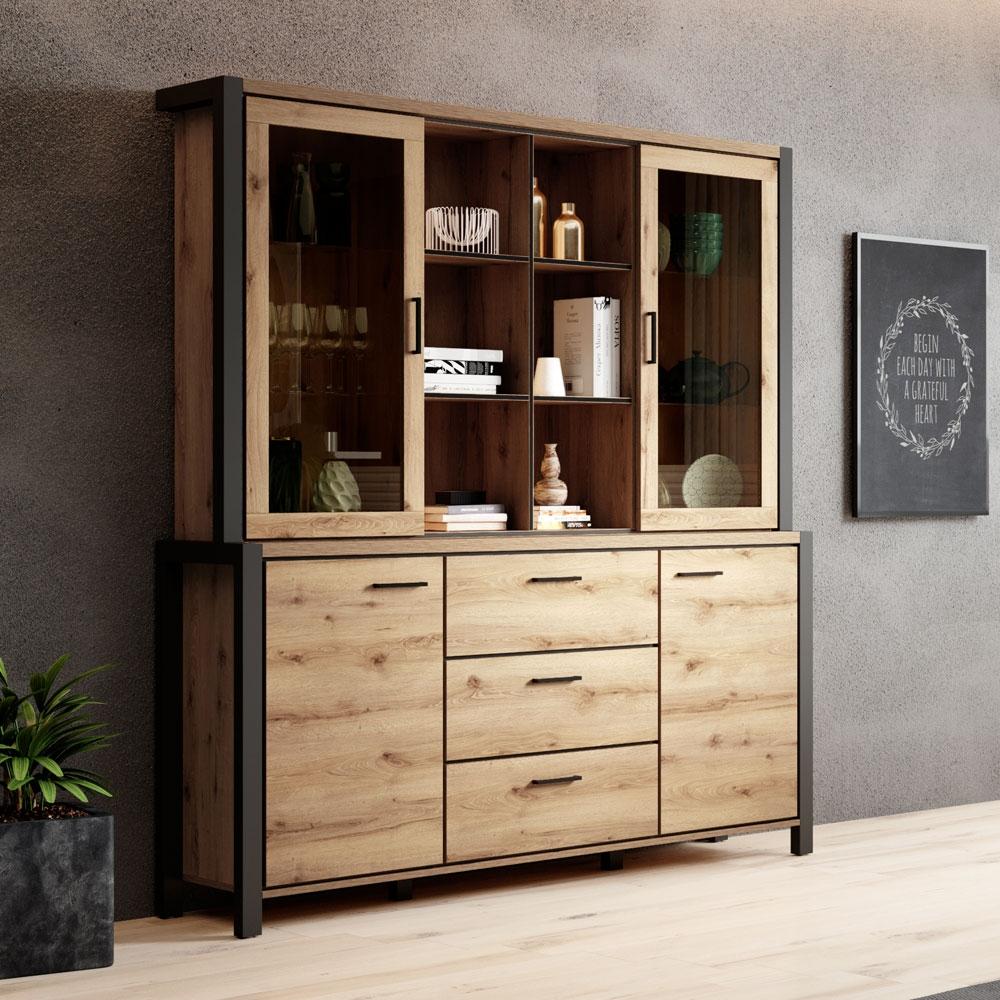 Esszimmer Buffetschrank Set ACCRA-83 in Taurus Eiche Nb. mit LED Beleuchtung, B/H/T: ca. 180/200/41 cm Bild 1