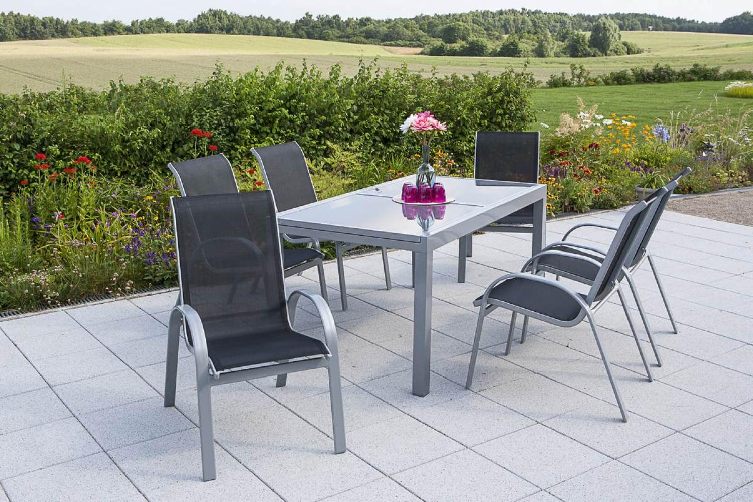 YOURSOL by Merxx Gartenmöbel Set Amalfi 6 Personen mit Ausziehtisch, Aluminium Stapelstühle Bild 1