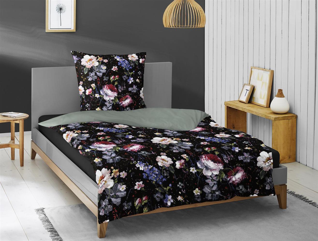 Irisette Opal Mako-Satin Bettwäsche 155x220 Rosen Wende schwarz grau 8817-99 Bild 1