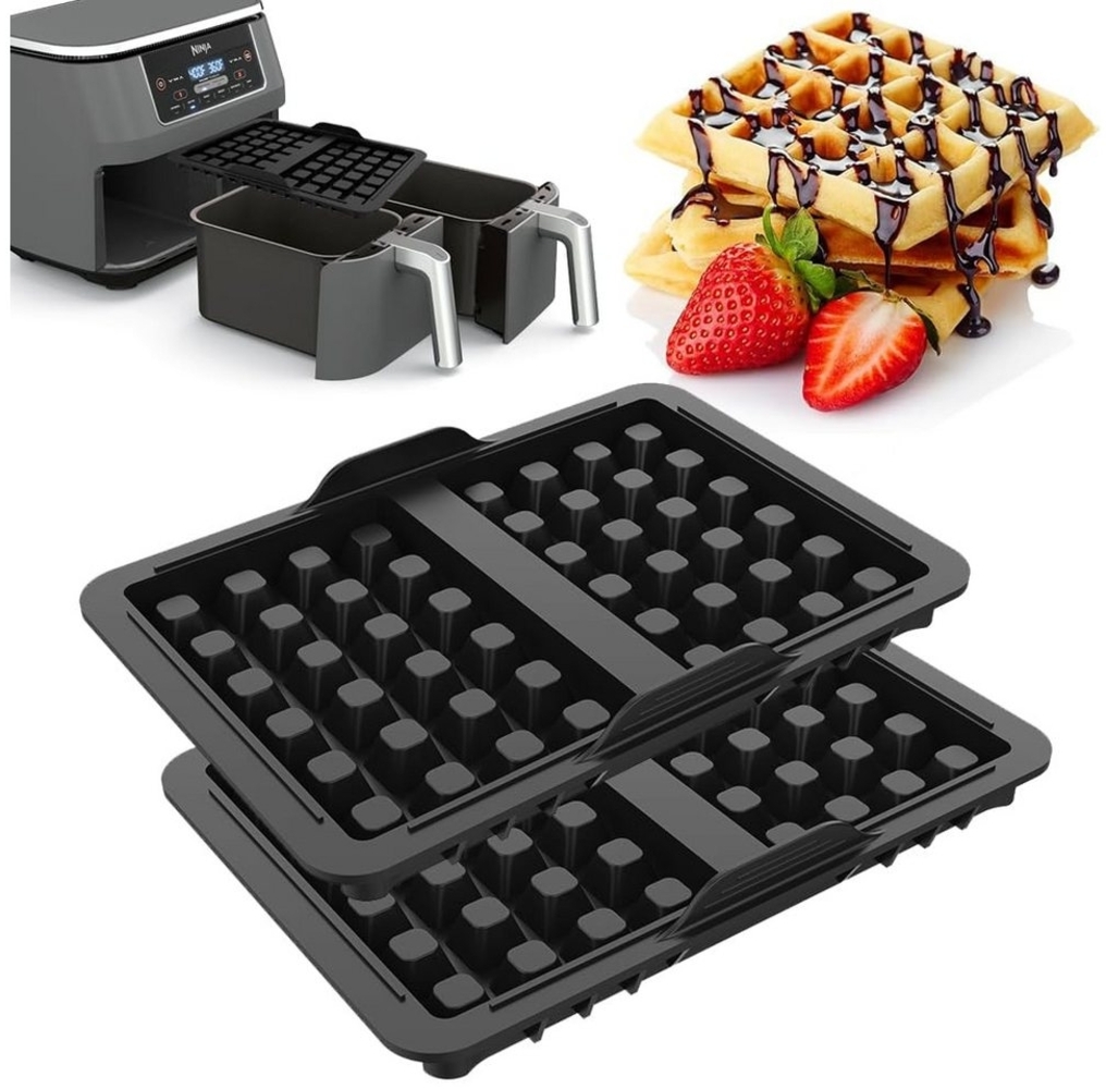 FOUORTUNATE-BEE Backform Waffelform für Ninja Airfryer, Heißluftfritteuse zubehör (2 Stück), (mit Ninja AF400EU, AF451EU, SL400EU, und AF500DE, Doppelt Backschaleneinsatz aus Silikon, Belgische Waffeleisen Silikon Zubehör) Bild 1