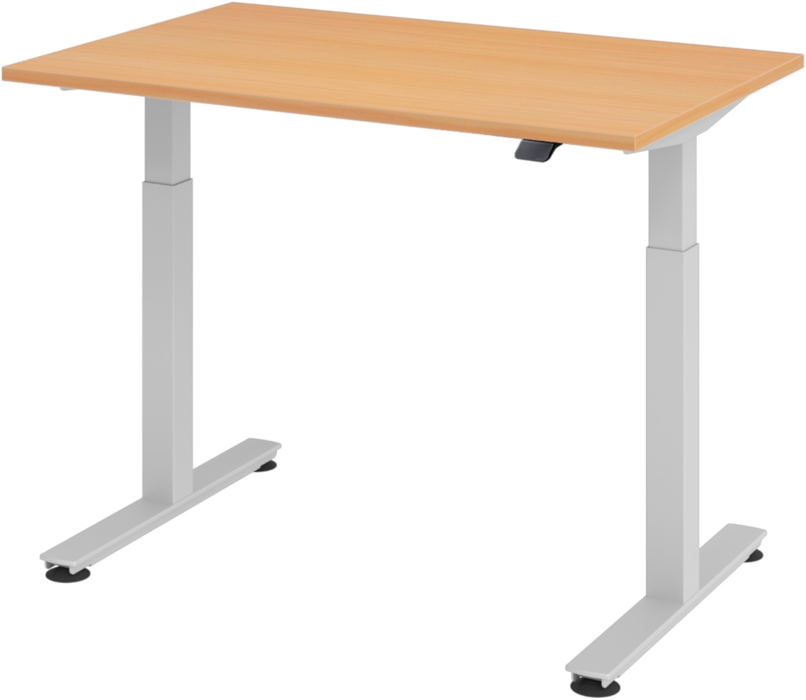 bümö elektrisch höhenverstellbarer Schreibtisch Buche 120x80 cm, Gestell: Silber - Büroschreibtisch höhenverstellbar elektrisch, elektrischer Bürotisch & Gaming Tisch, Stehschreibtisch, XMST-12-6-S Bild 1