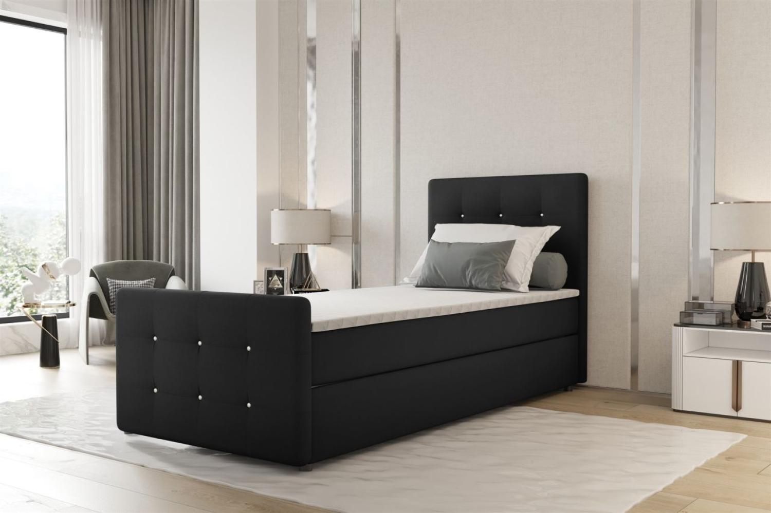 Boxspringbett Bett MARKOS 100x220cm Bettkasten Seite Rechts Schwarz inkl. Topper Bild 1