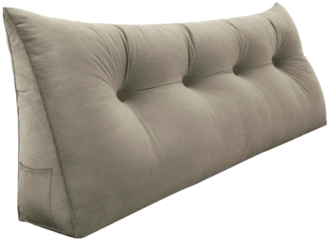 VERCART Großes Keil Lesekissen, Langes Bettruhe Rückenkissen, Dekoratives Kopfteilkissen, Dreieckiges Positionierungs Körperkissen für Tagesbett oder Couch, Samt Bräunen, 140cm Bild 1