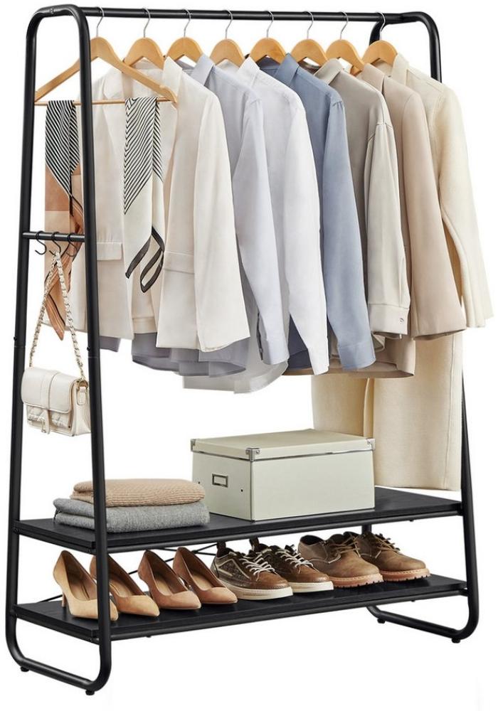 Vasagle Kleiderständer, Garderobenständer, Garderobe, 2 Ablagen, 6 Haken in S-Form, Stahlgestell, für Schlafzimmer, Flur, Eingangsbereich, ebenholzschwarz-mattschwarz Bild 1