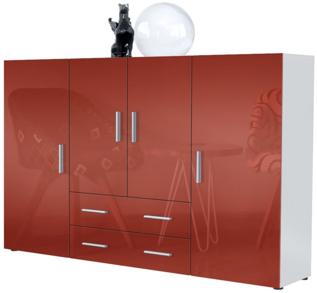 Highboard Nora Anrichte mit 2 Schubladen und 4 Türen mit insgesamt 8 Fächer dahinter, Weiß matt/Bordeaux Hochglanz (166,5 x 106,5 x 35 cm) Bild 1