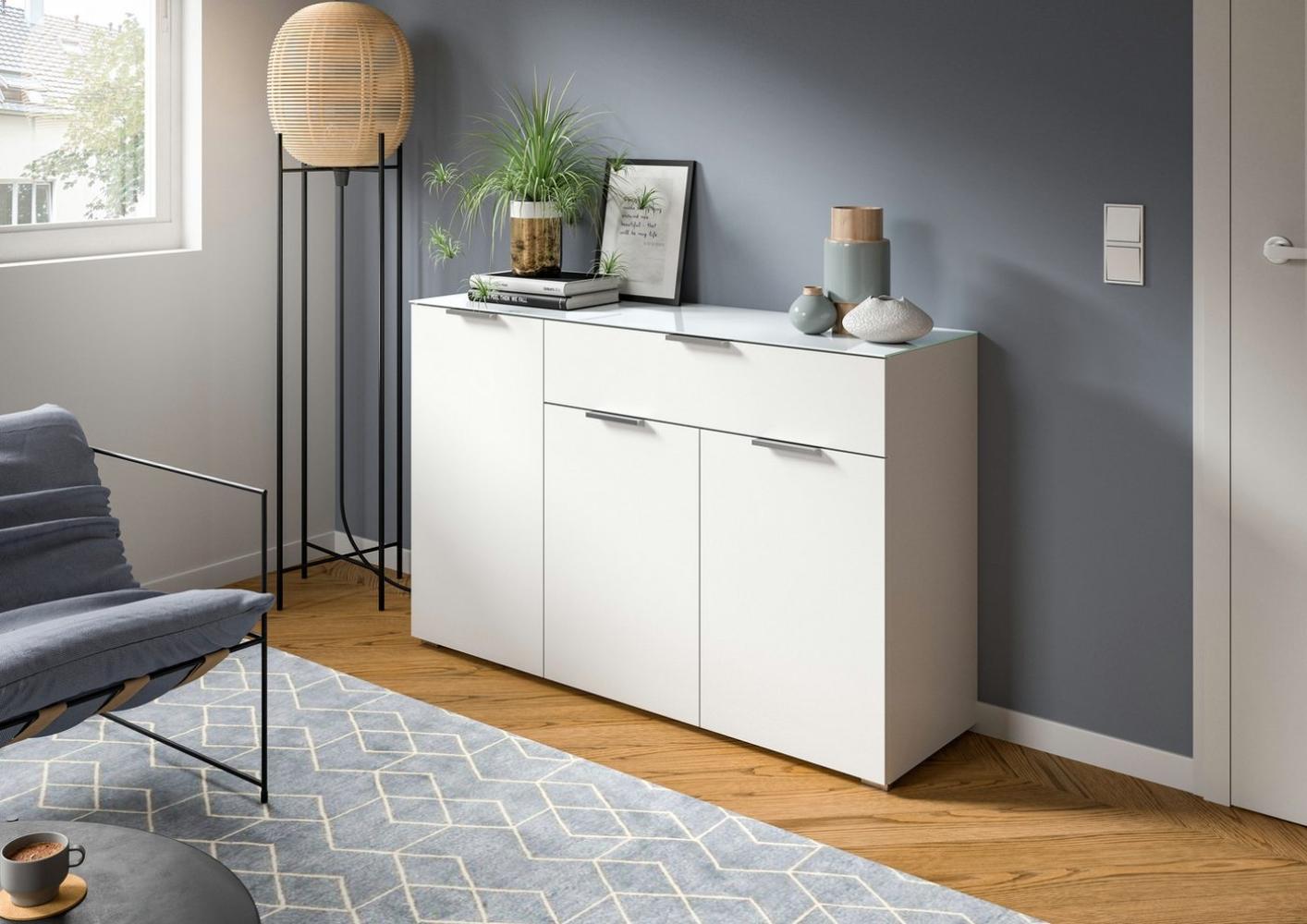 INOSIGN Sideboard Raio, Breite 135 cm, 3 Türen, 1 Schubkasten, Oberboden mit Glasplatte, Anrichte, Kommode, Schrank Bild 1