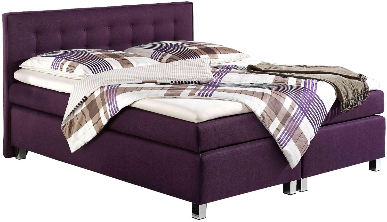 Maintal Boxspringbett Katar, 140 x 200 cm, Strukturstoff, 7-Zonen-Kaltschaum Matratze H2, beere Bild 1