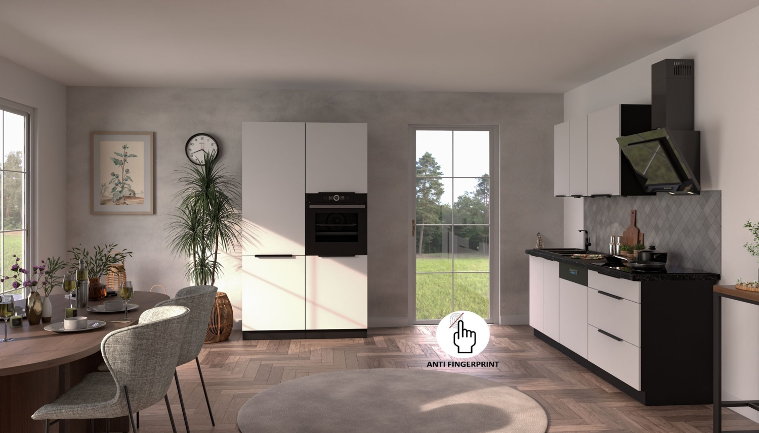 Küche ARIA K-BL - 220 + 120 cm Anti Fingerprint Küchenzeile Küchenblock Singleküche Einbauküche Bild 1