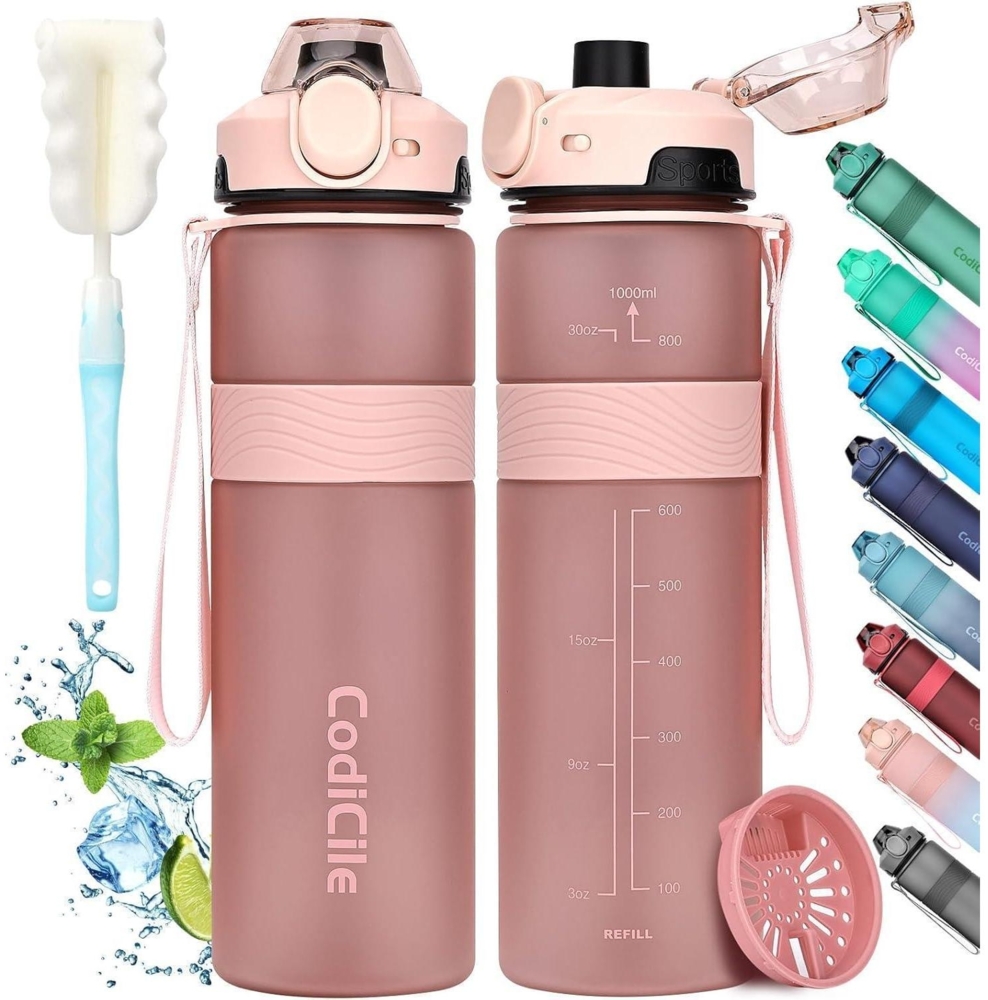 CodiCile Trinkflasche BPA-frei 1 Liter Sport Auslaufsicher Wasserflasche 1L Bild 1