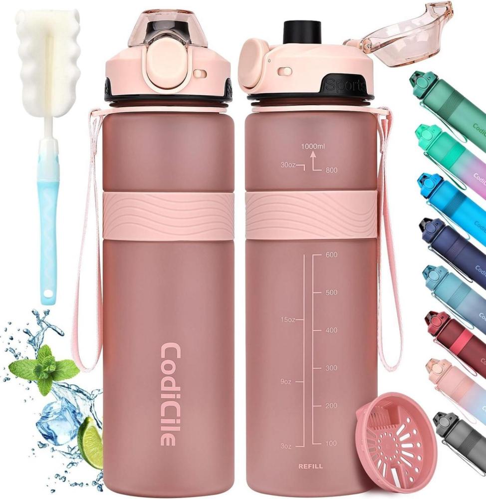 CodiCile Trinkflasche BPA-frei 1 Liter Sport Auslaufsicher Wasserflasche 1L Bild 1