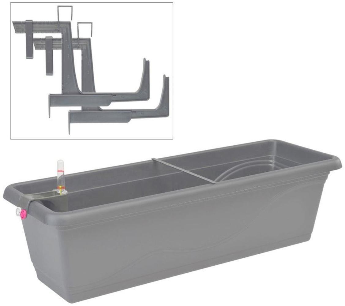 Blumenkasten Set Extra Line 59cm Steingrau Halter + Kasten inkl. Wasserspeicher Bild 1