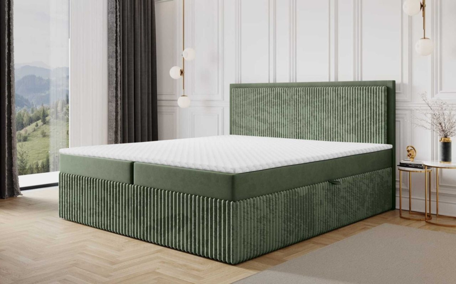 Boxspringbett Schlafzimmerbett HIDIS 160x220 cm Stoff Vito Olivgrün Bild 1