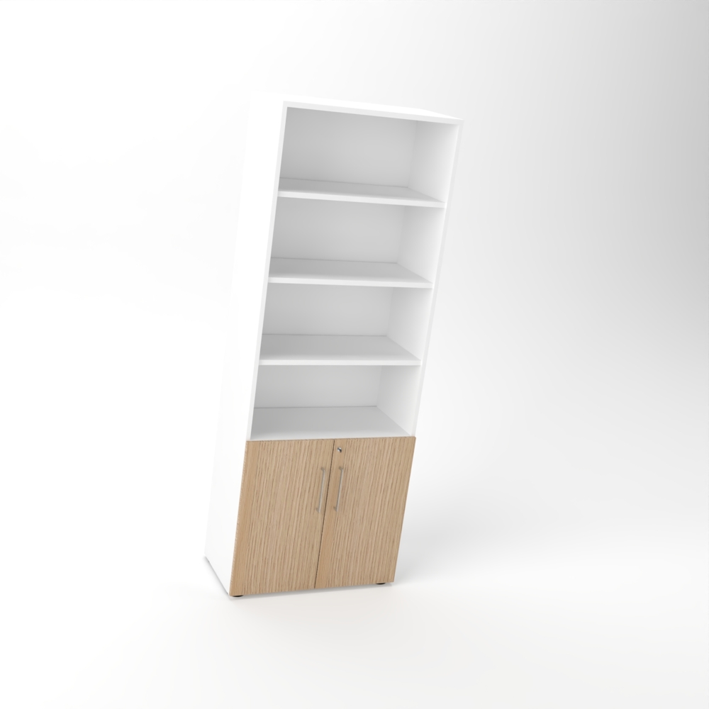 Rheinland Möbel Flügeltürenschrank Cabino 80×42×216 cm – abschließbarer Aktenschrank 2OH mit Regalaufsatz 4OH in Weiß/Eiche mit 110° Drehtüren & Metallgriff Bild 1