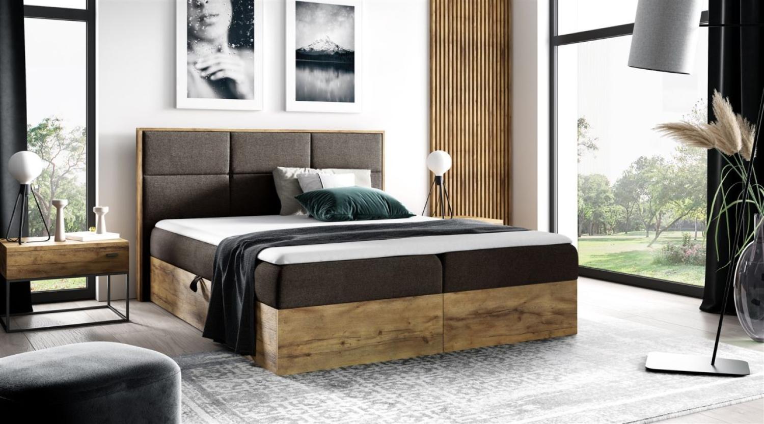 Boxspringbett Schlafzimmerbett BARTEL 140x200cm Stoff Braun inkl. Bettkasten Bild 1