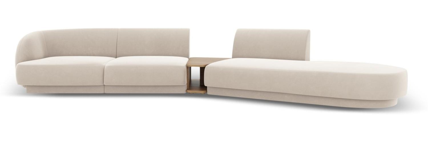 Micadoni Modulares Sofa Miley 4-Sitzer mit 1 Armlehne Rechts Samtstoff Helles Beige Bild 1