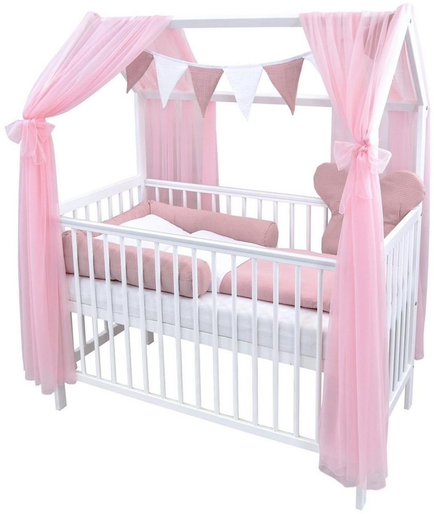 Baby-Delux Komplettbett Hausbett Babybett Komplettset Waffelpique, 12-tlg, Kinderbett 60x120 cm weiß, Bettset verschiedene Designs Bild 1